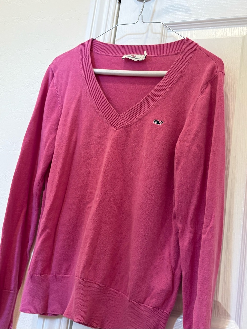 Vineyard Vines Raspberry Pink V-Neck Cotton Sweater